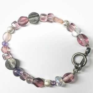 Handcrafted Purples and Pinks with Metal and Glass Beaded Bracelet ~ 6.5” long